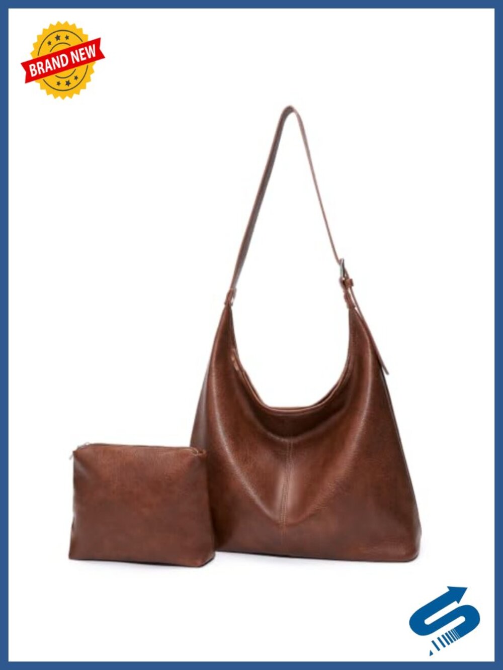 Vegan Leather Slouchy Hobo Shoulder Bag with Matching Pouch 2-Piece Set